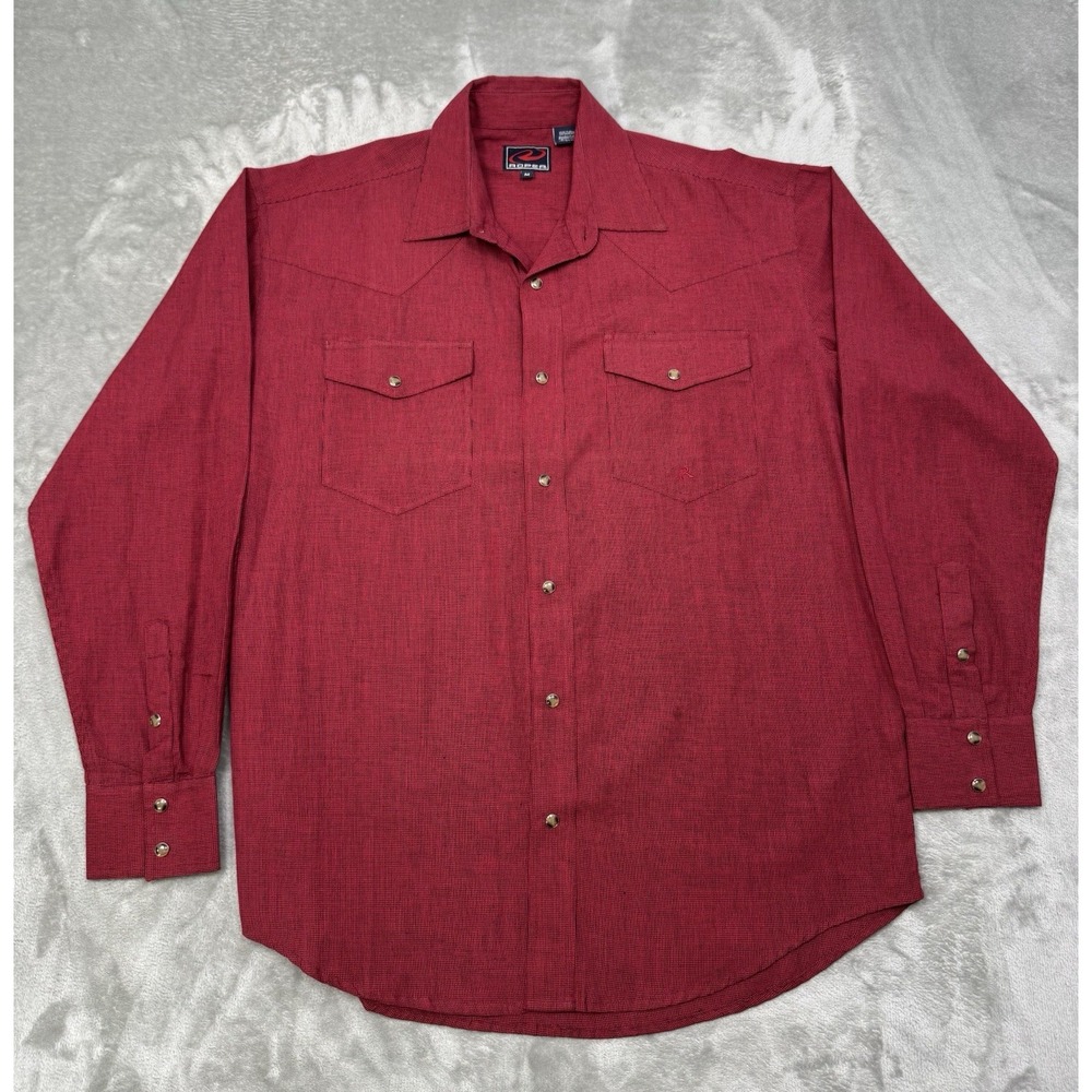 Roper Pearl Snap Shirt Mens Medium Red Long Sleeve Western Yoke Cowboy Rodeo Y2K